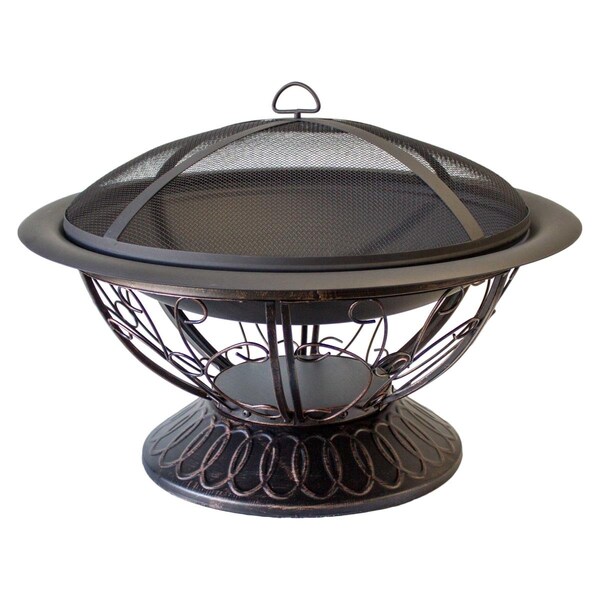 Gardencontrol 30 x 18 in. Wood Burning Firepit with Scroll Design, Black GA1687359 - main
